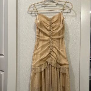 Gold Shimmer Ruched Midi Dress